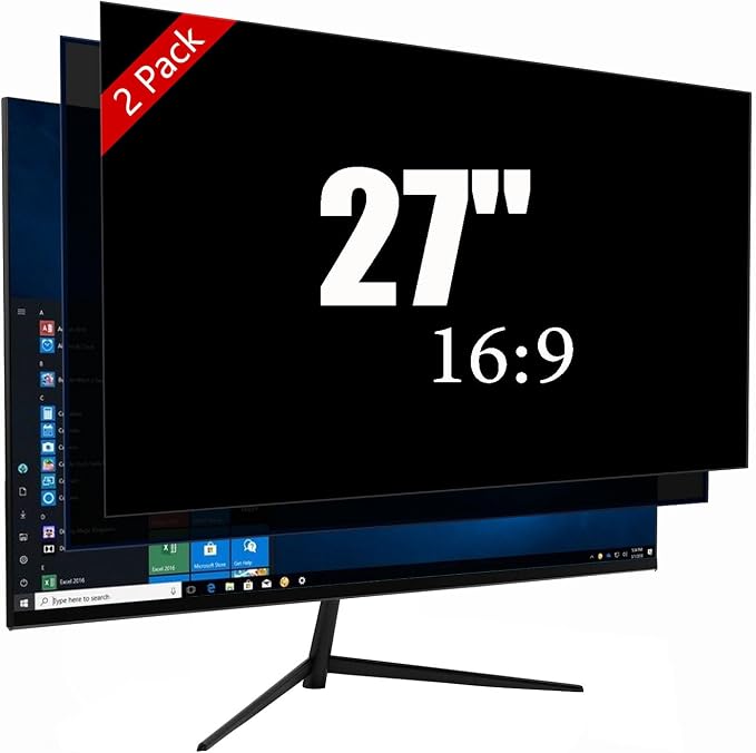 [2 Pack] 27 Inch Privacy Screen Protector - 95% Blue Light Blocking, Anti-Glare Monitor Filter for 16:9 Widescreen - Anti-Scratch Privacy Shield