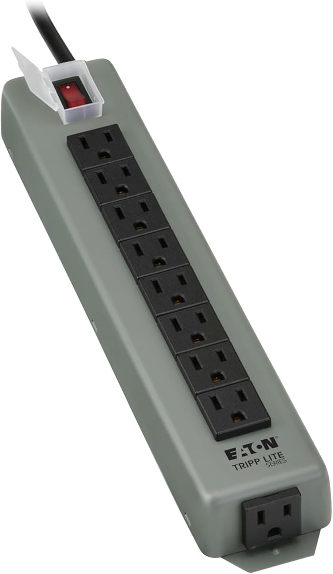 Eaton Tripp Lite series 9-Outlet Heavy Duty Power Strip, Metal, Mountable (Wall Mount & Under Desk) 15ft Extension Cord, On/Off Switch Cover, Industrial Garage Shop Work Bench Applications (UL24CB-15)
