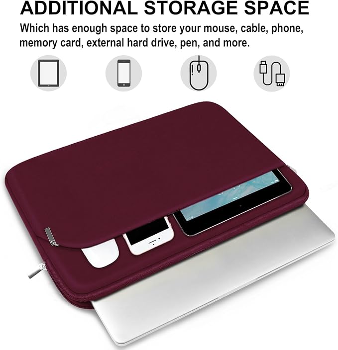 Laptop Case 14 inch, Slim Portable Monitor Protective Cover with Front Pocket, Traveling Carrying Laptop Sleeve Compatible for MacBook Air/Pro, HP, Dell, Lenovo, Acer, Wine Red