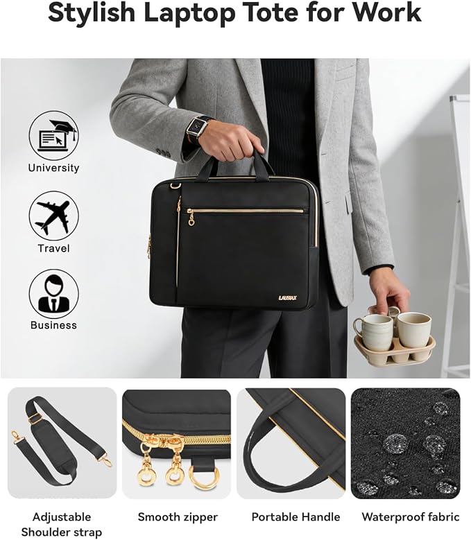 Laptop Case Bag Women Men Computer Sleeve Compatible with MacBook/Dell/HP/Acer/ASUS/LG, Waterproof Shoulder Carrying Briefcase, Black, 14-14.5 Inch