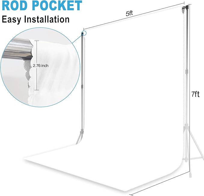 White Backdrop for Photoshoot, Professional Photo Backdrop Background Curtain for Product Photography, Portraits, Wedding, Party, Live Streaming Video Recording 5X7 FT
