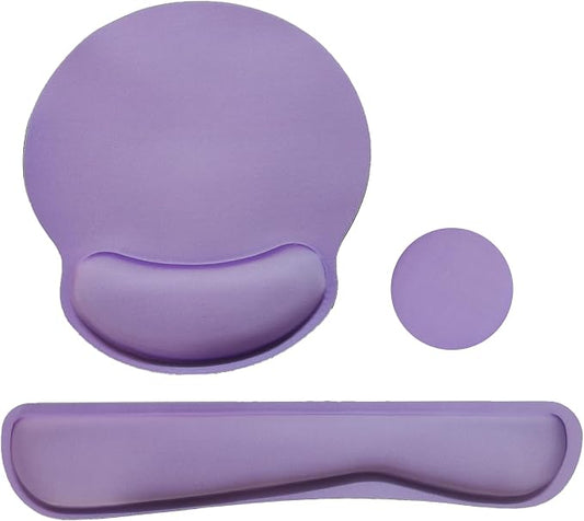 Keyboard Wrist Rest Pad Mouse Pad with Wrist Support Set of 3, Mousepad with Non-Slip Rubber Base, Ergonomic Memory Foam Mouse Wrist Cushion Support for Home Office Laptop Computer Gaming, Purple