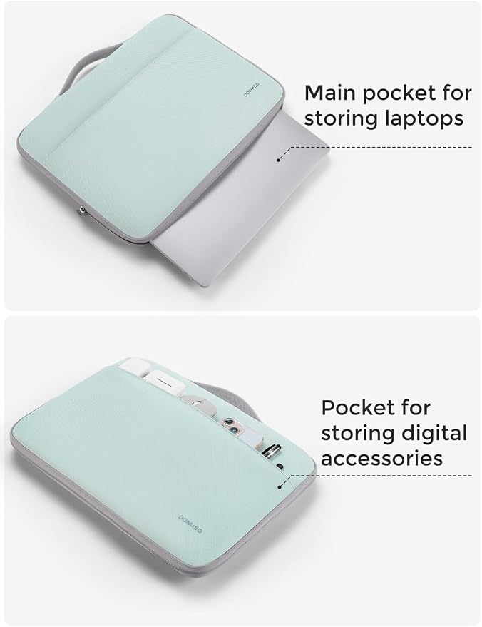 DOMISO 15.6 inch Laptop Case Sleeve Protective Cover Compatible with 16 inch MacBook Pro M4 M3 M2/Pro Max,15.6-16 inch HP Dell ASUS Lenovo Chromebook,Waterproof Computer Cases Bag,Mint Green