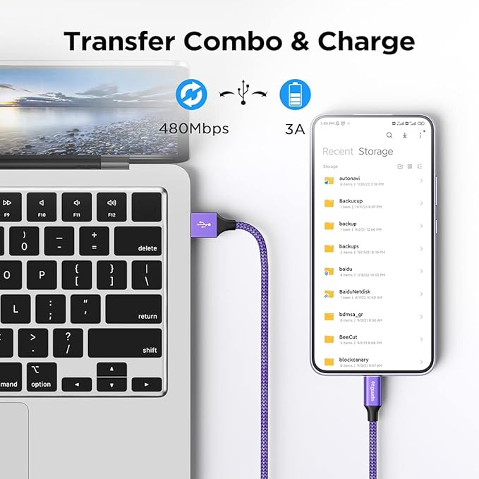 etguuds USB to USB C Cable 3ft, 2-Pack USB A to Type C Charger Cord Fast Charging for Samsung Galaxy A17 A16 A15 A26 A36 A56, S25 S24 S23 S22 S21 S20 S10 Note 20, for iPhone 17 16 15, Moto, Purple