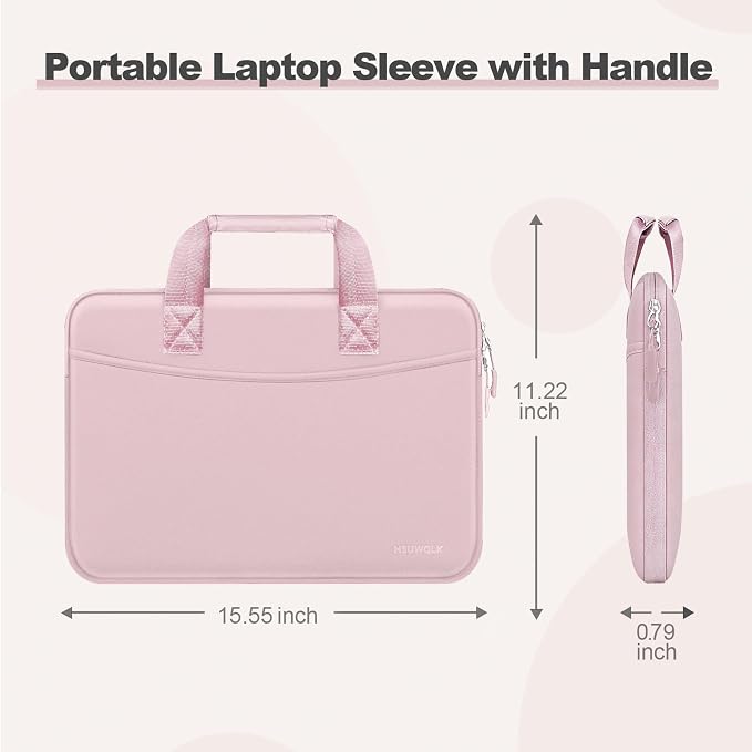 Laptop Case 16 inch,15-15.6 inch Laptop Sleeve Bag Compatible with MacBook Pro 16 M5 M4 M3 M2 M1,HP Dell Acer ASUS Lenovo Notebook,Neoprene Computer Bag with Handle&Curved Pocket, Pink