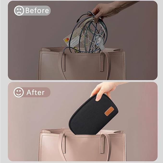 E-Tree Small Tech Pouch, Electronics Accessories Storage Bag, Travel Electronic Organizer Case Compatible with MacBook Laptop Charger Mouse Adapter Hub Cell Phone Cord Cable Powerbank