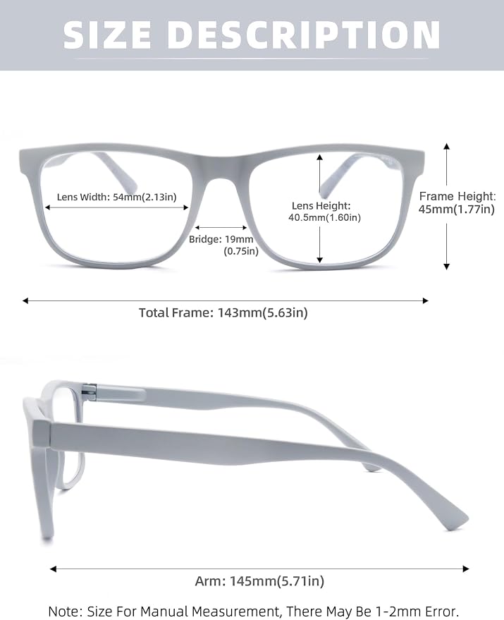 Blue Light Blocking Reading Glasses Men Large Wide Oversized Square Computer Readers Glasses for Big Head/Large Face