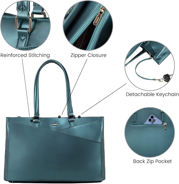 LOVEVOOK Laptop Bag for Women 15.6 Inch Tote Bags Waterproof Leather Briefcase Computer Women Business Office Work Bag,Pearl Green