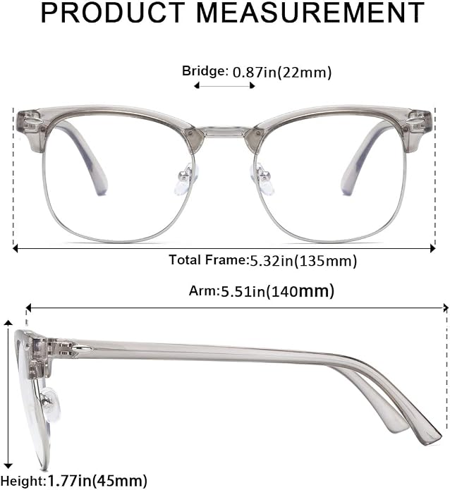 Fashion Vintage Classic Semi-Rimless Half Frame Clear Lens Glasses