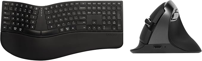 DELUX Full Size Ergonomic Split Keyboard and Wireless Vertical Mouse Combo, GM909 Wireless Split Keyboard and M618MINI Small Silent Vertical Mouse (GM909-M618MINI Gray)