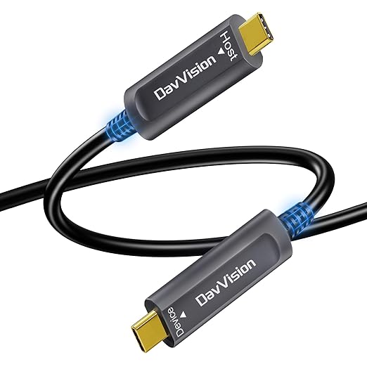USB C Fiber Optic Cable 100 FT, 10Gbps USB 3.2 Gen2 Active USB C Cable with German SiliconLine Chip,Ultra Slim & Long Distance for Logitech 4K Camera,VR/AR,Video Conference,Industrial System