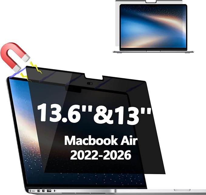 Magnetic Privacy Screen Protector for MacBook Air 13.6/13 Inch (2022-2026, M2, M3,M4,M5), Removable Matte Laptop Privacy Filter Shield with MacBook Air 13.6 Inch, Anti Blue Light and Glare