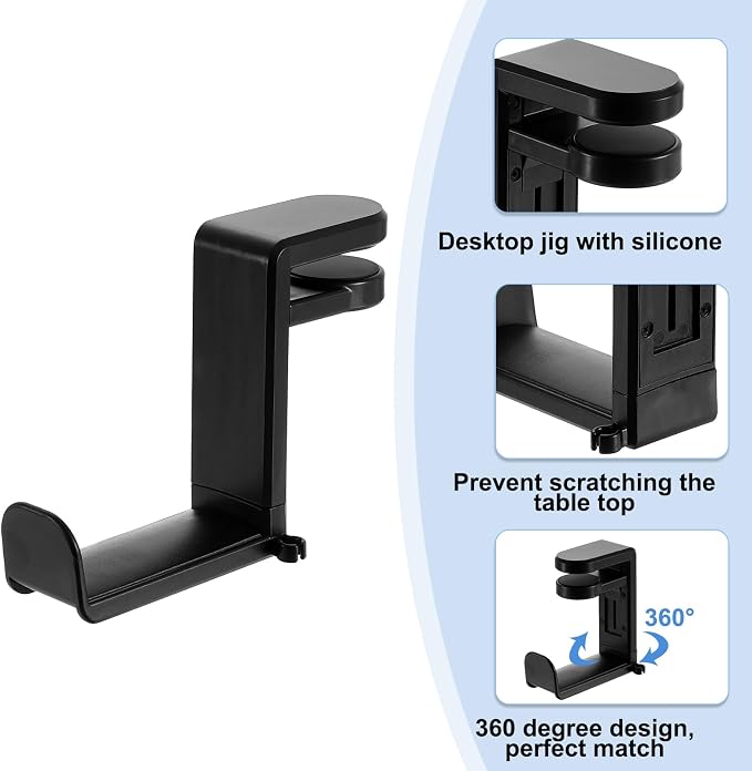 HARFINGTON Headphone Stand Holder 360 Degree Adjustable Clamp Desk Hook Clamp 0.39"-1.65" Clamping Range PC Gaming Headset Stand for Headphone Earphone, Black