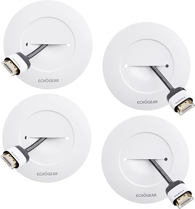 ECHOGEAR TV Cord Hider for Wall Mounted TV 4 Pack - Cable Management Kit Hides TV Wires - Includes 2 Pass Throughs, Locking Brackets, and Hole Saw Drill Attachment (White)
