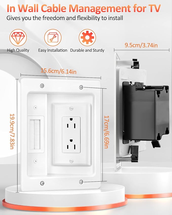 Elecpow in Wall Cable Management Kit, Hide TV Power Cables & Low Voltage Wires Behind The Wall, Recessed Outlet for Wall Mounting TV