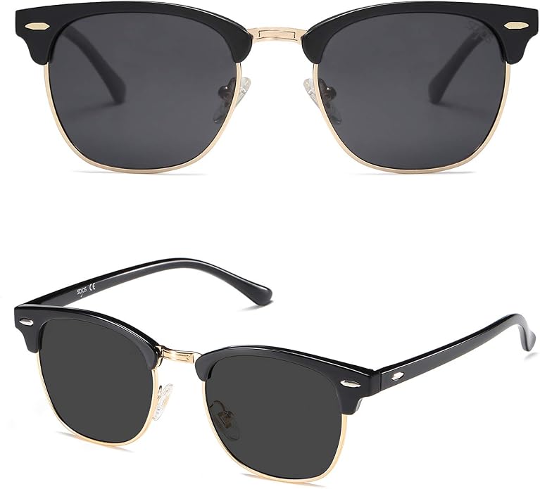 SOJOS Retro Semi Rimless Polarized Sunglasses Horn Rimmed UV400 Glasses SJ5018, Yellow Tortoise Frame/Green Lens