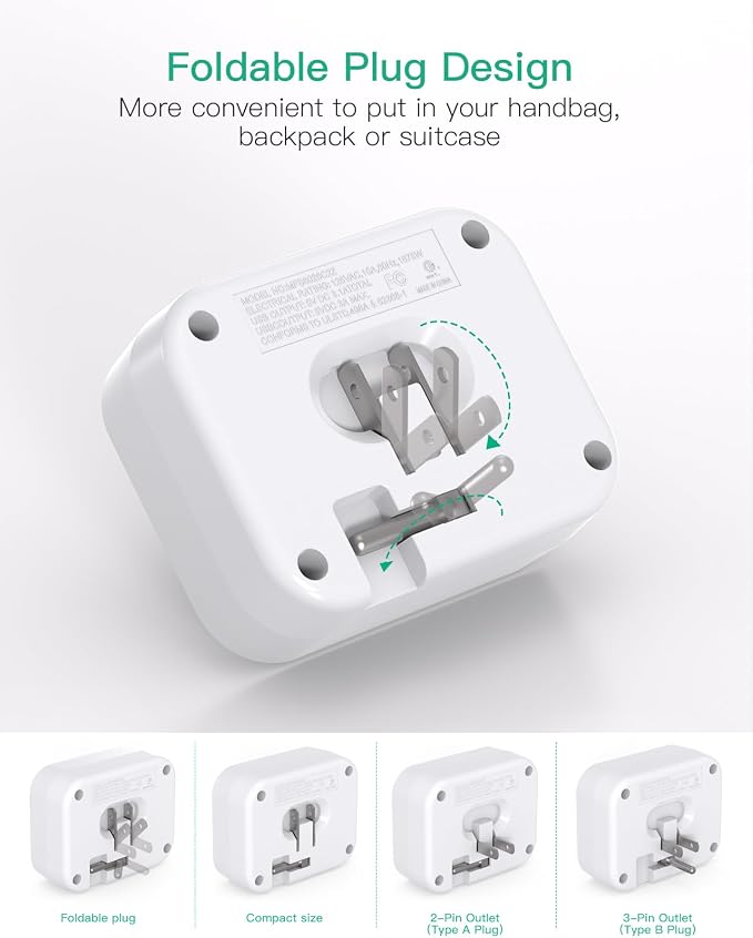 2 Pack Cruise Ship Essentials, Cruise Power Strip with Foldable Plug, Travel Essentials with USB C, Outlet Extender No Surge Protector, Multi Plug Wall Outlet, Outlet Adapter Japan Plug Adapter