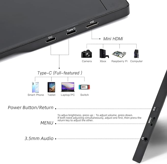 Portable Monitor 15.6" FHD 1080P IPS/HDR, USB-C/HDMI Second External Monitor for Laptop, Desktop, MacBook, Phones, Tablet, PS5/4, Xbox, Switch, Ultra-Slim Built-in Speaker with Smart Cover