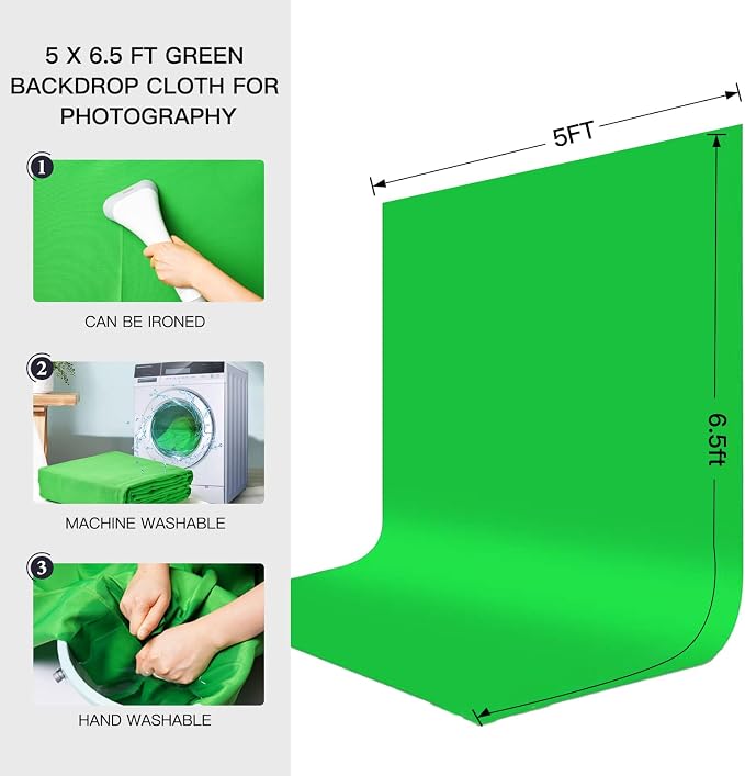 Green Screen Backdrop with Stand Kit, BEIYANG 6.5 X 5 Ft Portable Backdrop Stand Kit with Carrying Bag and 5 Clamps for Streaming, Video conferences and interviews