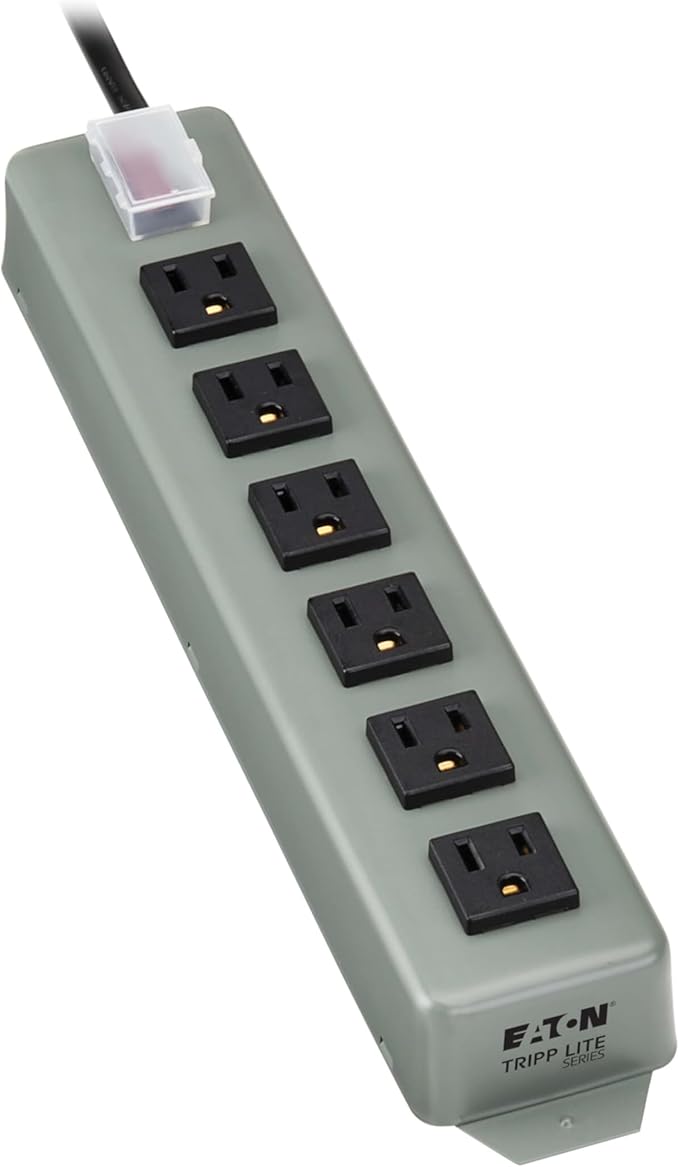 Eaton Tripp Lite series 6-Outlet Heavy Duty Power Strip, Metal, Mountable (Wall Mount & Under Desk) 15ft Extension Cord, On/Off Switch Cover, Industrial Garage Shop Work Bench Applications (UL24CB-15)