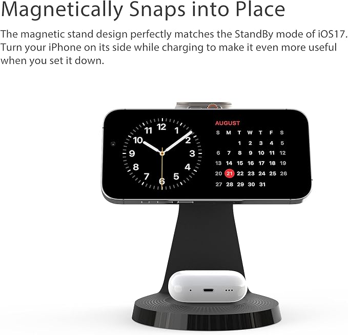 3 in 1 Charging Station for Apple Devices,Mag-Safe Charger Stand Fast Charging,Wireless Charger for iPhone 16/15/14/13/12 Series,& AirPods,& iWatch(USB-C Charger Included)