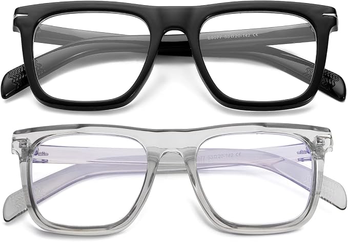 Trendy Square Blue Light Blocking Glasses for Men Women, Fashion Frame Non-prescription Computer Glasses (Black+Transparent Grey)