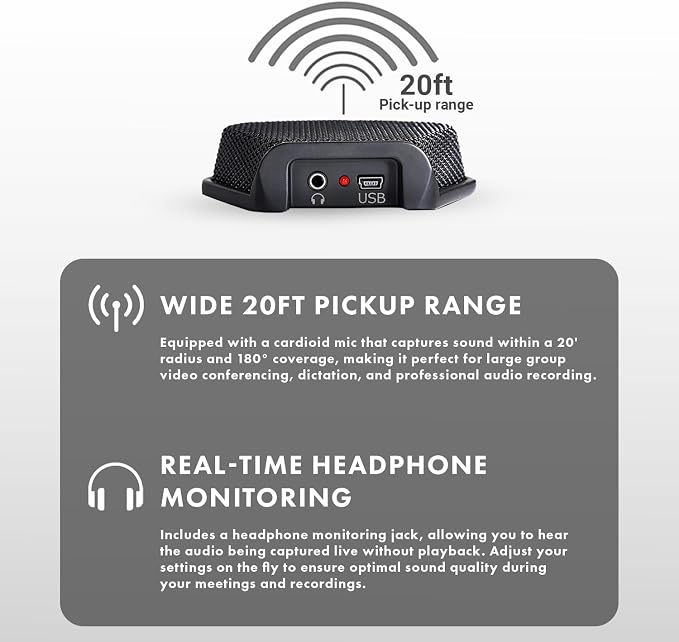 Movo MC1000 Conference USB Microphone for Computer Desktop and Laptop with 180° / 20' Long Pick up Range Compatible with Windows and Mac for Dictation, Recording, YouTube, Conference Call, Skype