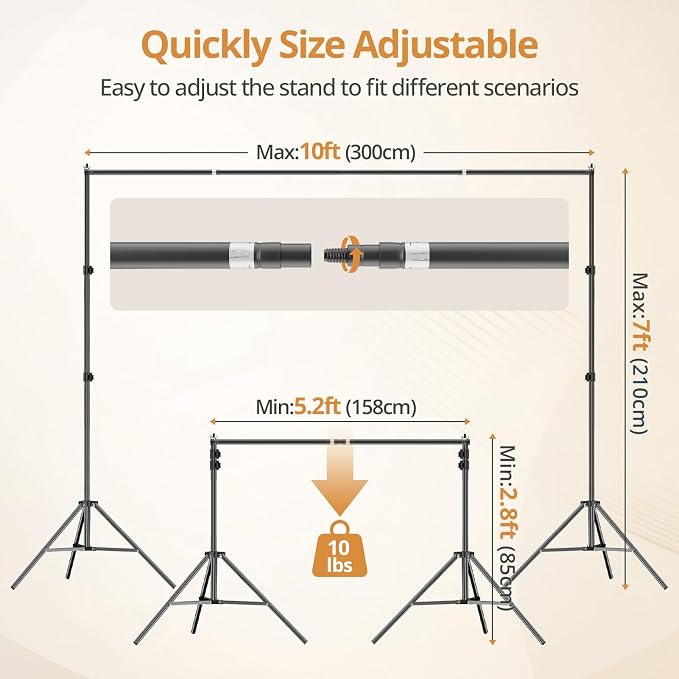 10×7FT White Backdrop with Stand Kit, 6×9FT White Screen Background with Photography Stand, 6 Clamps and Carrying Bag for Photo Shoot, Video Recording, Streaming, Decoration