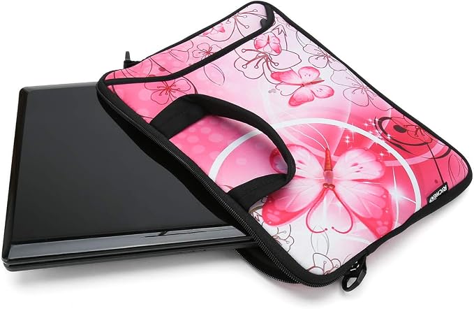 RICHEN 14 15 15.4 15.6 inch Laptop shoulder bag Notebook Handle Sleeve Neoprene Soft Carrying Travel Case with Accessories pocket (14-15.6 inch, Pink Butterfly)