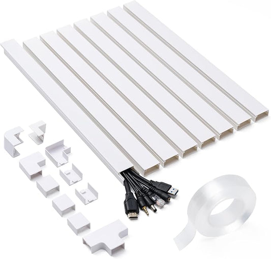 126in Cord Hider Kit, Cord Covers for Wires on Wall, Cable Hider Cord Organizer, Wire Hiders for TV on Wall, Cord Concealer, Cable Cover Wall Wire Management, 8 X L15.7 W1.18 H0.6in, White