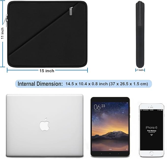 Laptop Sleeve 15 inch, Traveling Carrying Computer Bag with Zippered Pocket, Shockproof Protective Laptop Case Compatible for 15.4 in HP, Dell, Acer, Asus, Lenovo, Apple Notebook, Black