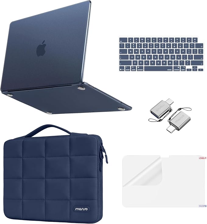 MOSISO Compatible with MacBook Neo Case 13 inch 2026 Release A3404, Seamlessly Closes Scratches & Fingerprints Resistant Hard Shell&Sixteen Grid Puffy Bag&Keyboard Skin&Type C&Screen Film, Indigo