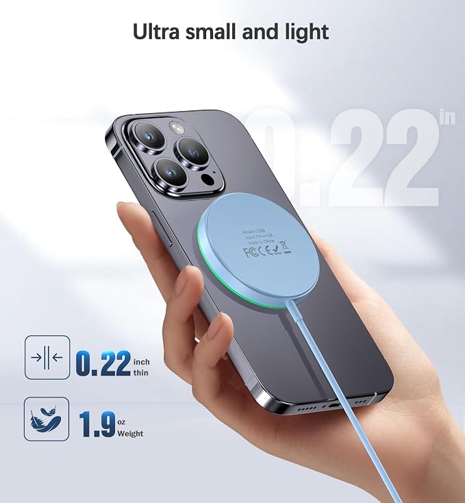 Magnetic Wireless Charger 15W Charger-Fast Charging Pad Compatible with iPhone16/15/14/13/12 Series & Airpods 2 3 Pro-LED Pad with Dual Charging Ports Original Replacement（Blue）