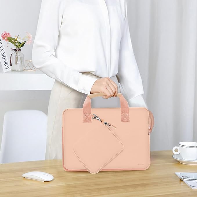 Hseok Laptop Sleeve 14 inch Case with Small Case, Compatible with MacBook Neo 14, MacBook Pro 14 M5/M4/M3/M2/M1, XPS 14 and Most 14 inch Notebooks, Neoprene Computer Handbag,Orange pink