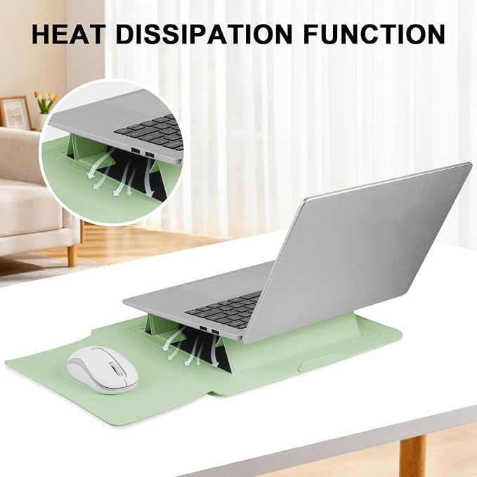 HoYiXi 13.3'' /13.6'' Laptop Sleeve Case PU Leather with Stand Compatible with MacBook Pro 14/MacBook Air 13(M1 M2)/ASUS Vivobook 14/Dell XPS 13/ASUS Matebook,13-14'' Laptop Bag,Green