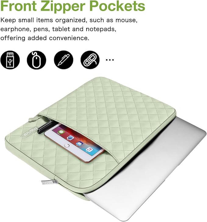 MOSISO Laptop Case 13.3 inch, 13-13.3 inch Laptop Sleeve Compatible with MacBook Air/Pro 13 / Pro 14, HP Dell Acer ASUS Lenovo,Square Quilted Vertical Computer Bag with Pocket&Small Case, Sage Green
