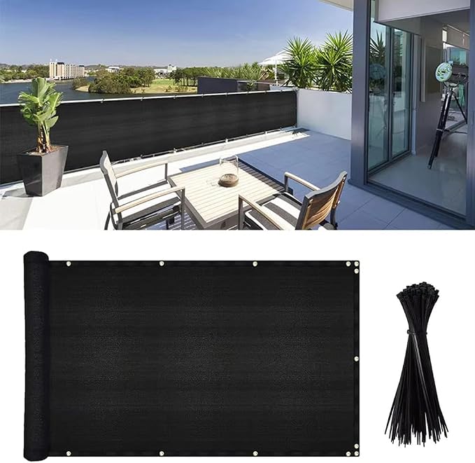 4x16Ft Balcony Privacy Screen, Apartment Railing Cover for Sunshade Wind & UV Protection, Outdoor Privacy Fence Screen for Patio, Terrace, Porch & Poolside Protection (Black)