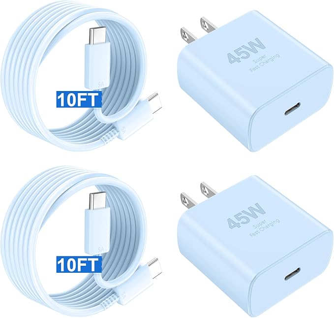 Phone 17 16 Pro Max Charger Fast Charging,45W Phone 17 Charger Type C Chargers USB C Charge Block &10FT Long C Charging Cables Cord for Phone 17/17 Pro/ 17 Pro Max/Air/Phone 16 15 Pro Max,Blue