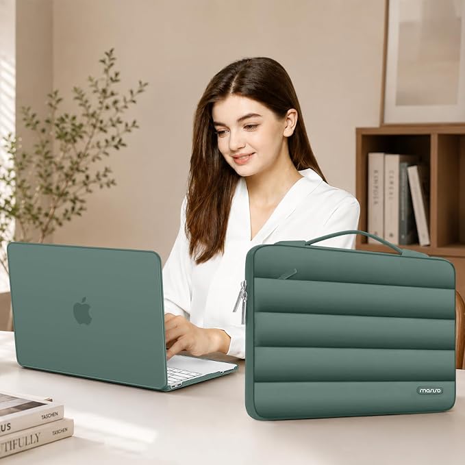 MOSISO Compatible with MacBook Air 13 inch Case M5 2026 M4 2025 M3 M2 2024-2022 A3449 A3240 A3113 A2681, Hard Case&Puffy Bag&Keyboard Cover&Webcam Cover&ScreenFilm for MacBook Air 13.6, Emerald Green