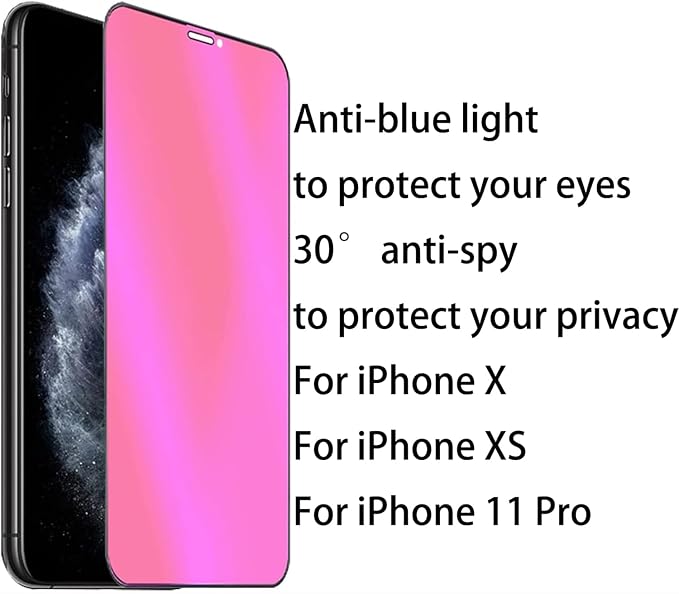2 Pack Anti-Blue Privacy Tempered Glass Suit for iPhone X/iPhone XS/iPhone 11 Pro Mirror Anti-Spy Screen Protector Anti-Peeping Film Electroplated Gradient Colorful