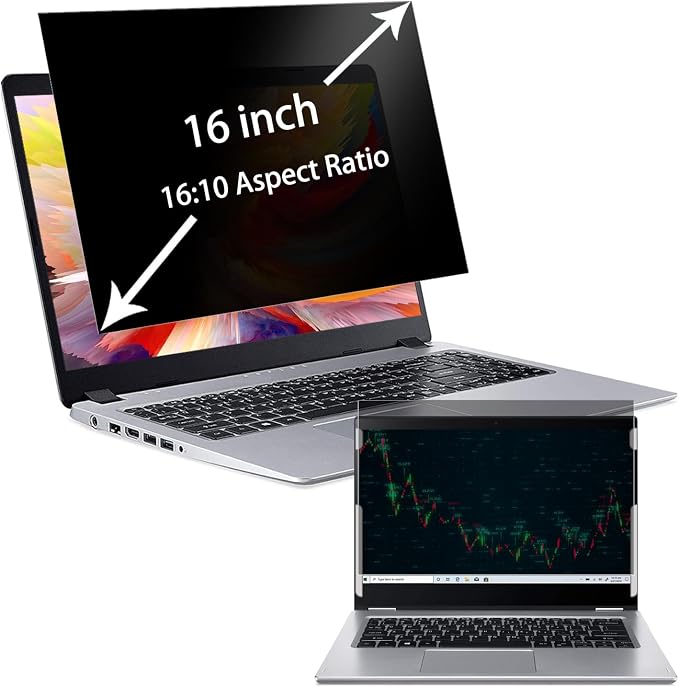 Laptop Privacy Screen 16 Inch for 16:10 Widescreen Display, Anti Blue Light Glare Privacy Filter, For LG Gram 16" Laptop Screen Privacy Shield, Anti-Scratch Screen Protector