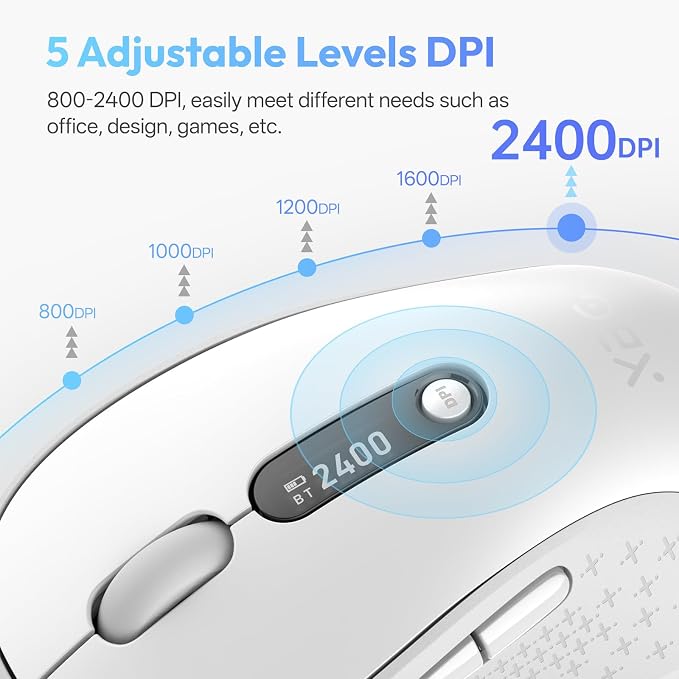 XBG B15pro Wireless Bluetooth Mouse, Bluetooth 5.0/4.0 & 2.4G Tri-Mode, Type-C Rechargeable with LED Screen Display, Ergonomic Silent Click for Laptop/PC/Tablet, Multi-Device & Office Use-White