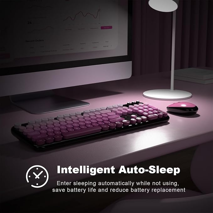 MOFII Wireless Keyboard and Mouse Combo, 2.4GHz Retro Typewriter Keyboard Full Size, Quiet Click Mouse, USB Receiver Plug and Play, for PC, Laptop, Desktop, Windows (Black Pink Gradient)