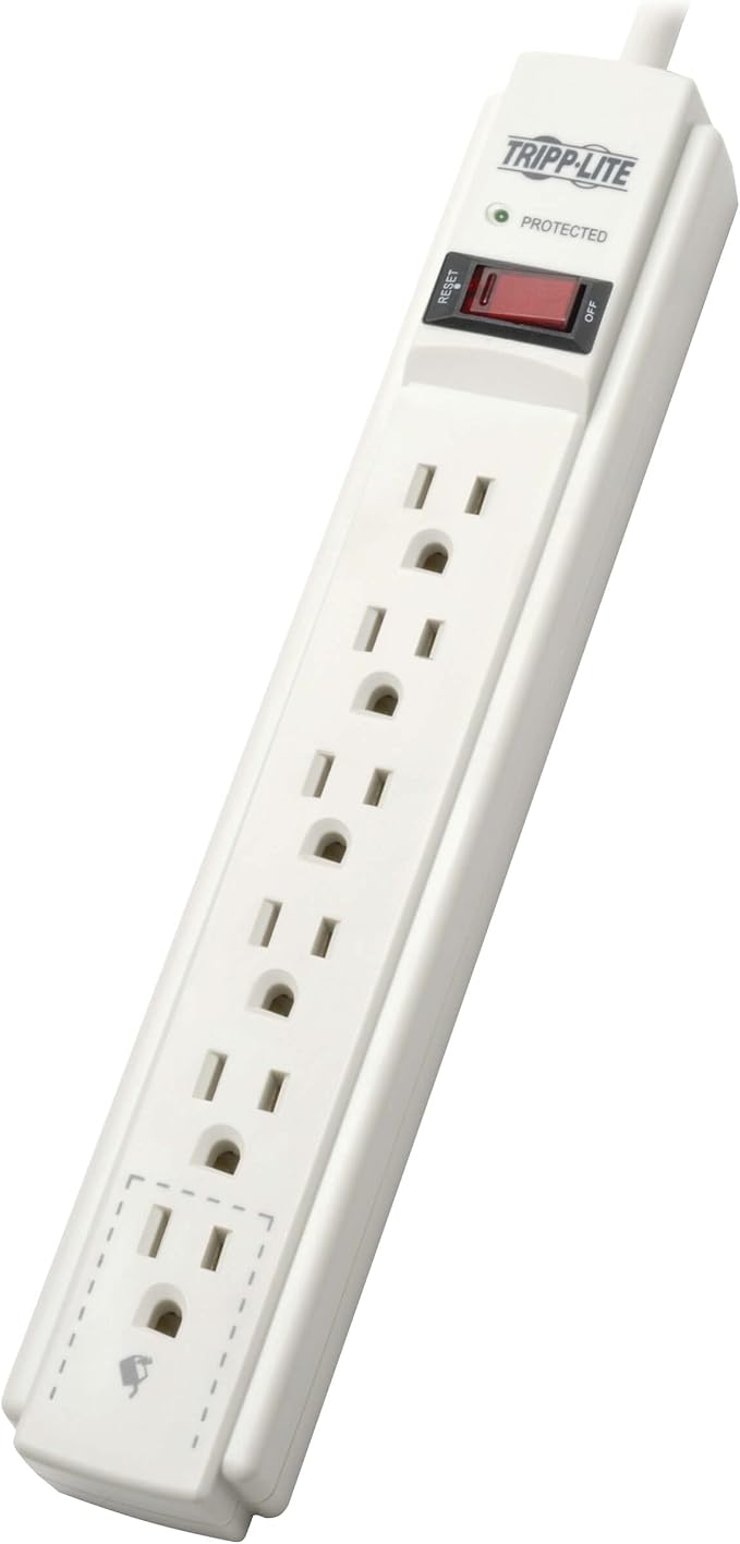 Eaton Tripp Lite Series 6-Outlet Surge Protector Power Strip, 6ft Extension Cord, 900 Joules, 15A Circuit Breaker, White, Lifetime Manufacturer's Warranty & 20,000 Insurance (TLP606)