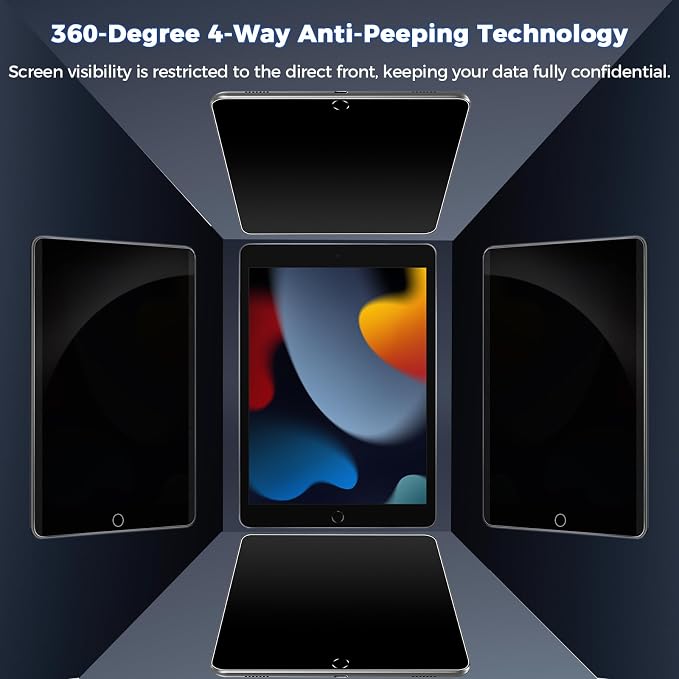 4-Way Magnetic Privacy Screen for iPad 9th Generation 10.2 Inch 2022, Removable 360° Private Filter for iPad 8th/7th Gen 10.2"， Anti Glare Bubble-Free Easy Install Security Protector, 1 Pack