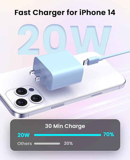 FEEL2NICE iPhone Charger Fast Charging 2 Pack Type C Wall Charger Block with 2 Pack [6FT&10FT] Long USB C to Lightning Cable for iPhone 14/13/12/12 Pro Max/11/Xs Max/XR/X,AirPods Pro,Blue