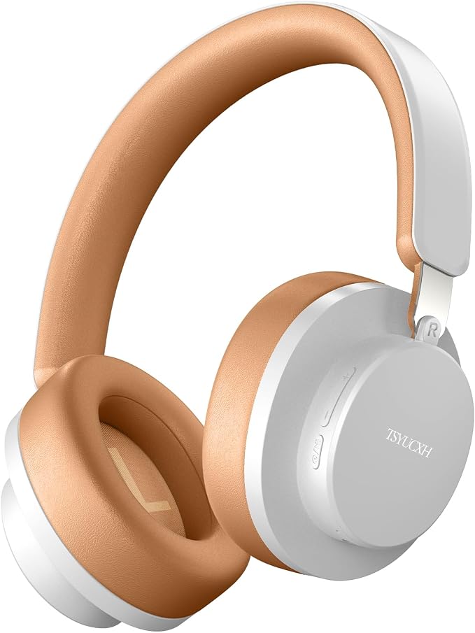 Over Ear Headphones Wireless Bluetooth, Noise Cancelling Headphones Bluetooth with Microphone, Cancelling Wireless Headphones Over Ear, 65h Playtime, Clear Calls, Comfort Fit For Travel (Grey Brown)