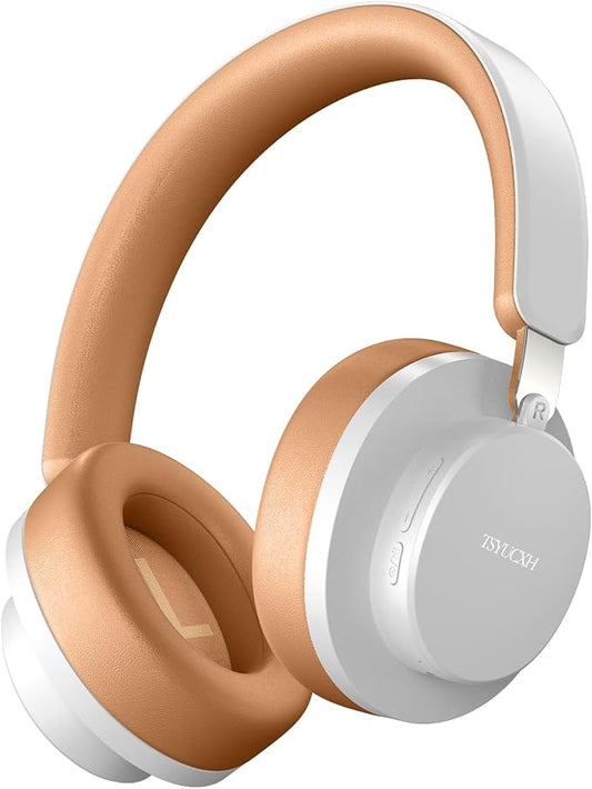 Over Ear Headphones Wireless Bluetooth, Noise Cancelling Headphones Bluetooth with Microphone, Cancelling Wireless Headphones Over Ear, 65h Playtime, Clear Calls, Comfort Fit For Travel (Grey Brown)