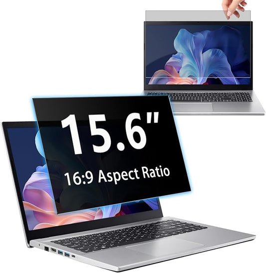 15.6" Privacy Screen Computer for 16:9 Aspect Ratio, 2-Sided Removable Anti-Peeping/Anti-Glare, Blue Light Block, UV Protect, Reduce Strain, Anti-Scratch, Fits 15.6-inch 16:9 Protector Film