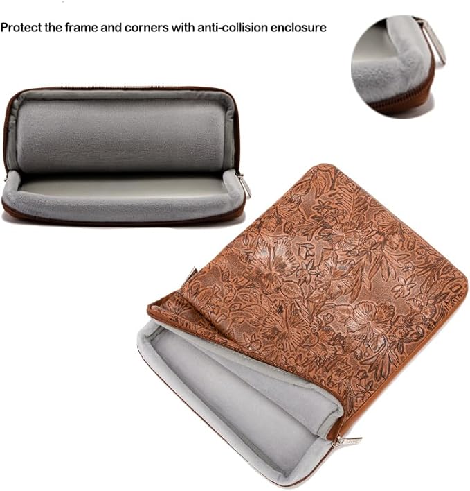 Kinmac 360° Protective Vertical Laptop Sleeve Case Cover Bag (Coffee Flower PU, 13.5 inch-14 inch)